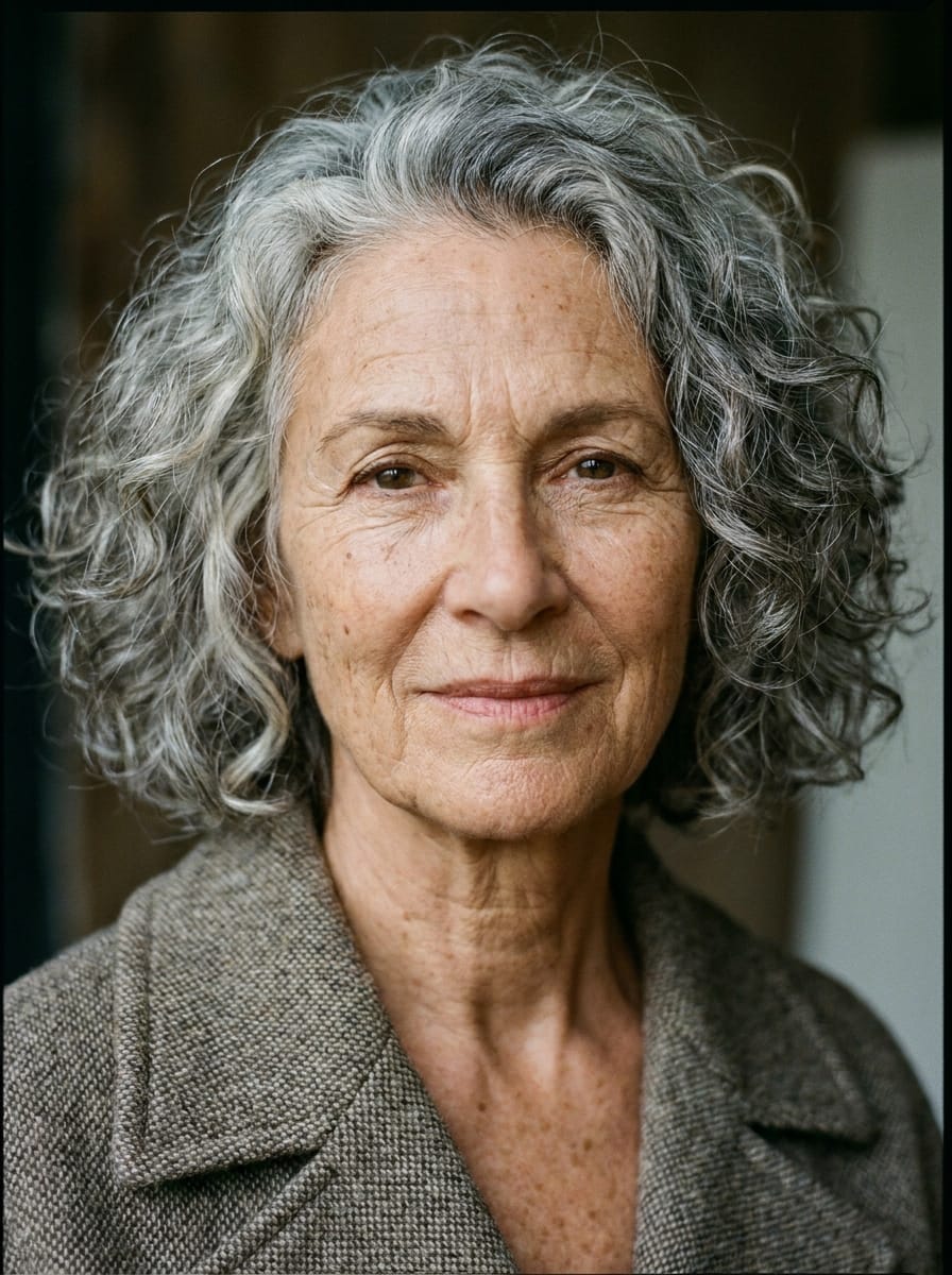 Grauer Curly Bob - Lockige Bob Frisur